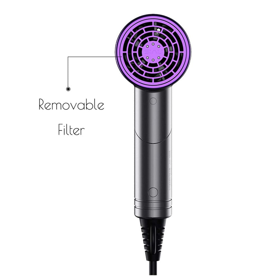 SIAU Woman Light Weight Hair Dryer Foldable Negative Ionic Blow Dryer Far-infrared Kids Travel Mini Styler (Metal Gray)
