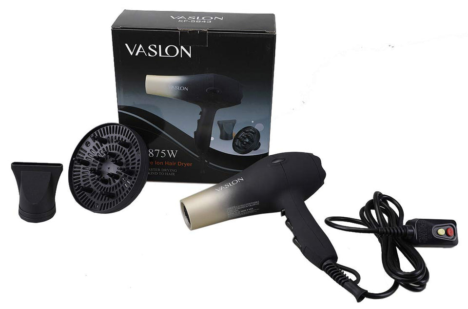 VASLON 1875W Professional Salon Hair Dryer Nano Ionic &Negative Ionic Blow Dryer AC Motor Fast Dry Low Noise Hair Blow Dryer with Diffuser & Concentrator 2 Speed and 3 Heat Setting