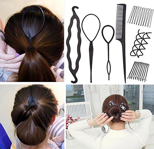 Set of 20 Donut Bun Maker Fashion Hair Design Styling Accessory Maker Pads Hairpins Hairabands Clips Donut Maker Hair Braiding Tool Kit for Ladies Girls DIY Magic Hair Twist Styling Set