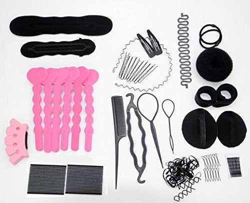 Set of 20 Donut Bun Maker Fashion Hair Design Styling Accessory Maker Pads Hairpins Hairabands Clips Donut Maker Hair Braiding Tool Kit for Ladies Girls DIY Magic Hair Twist Styling Set