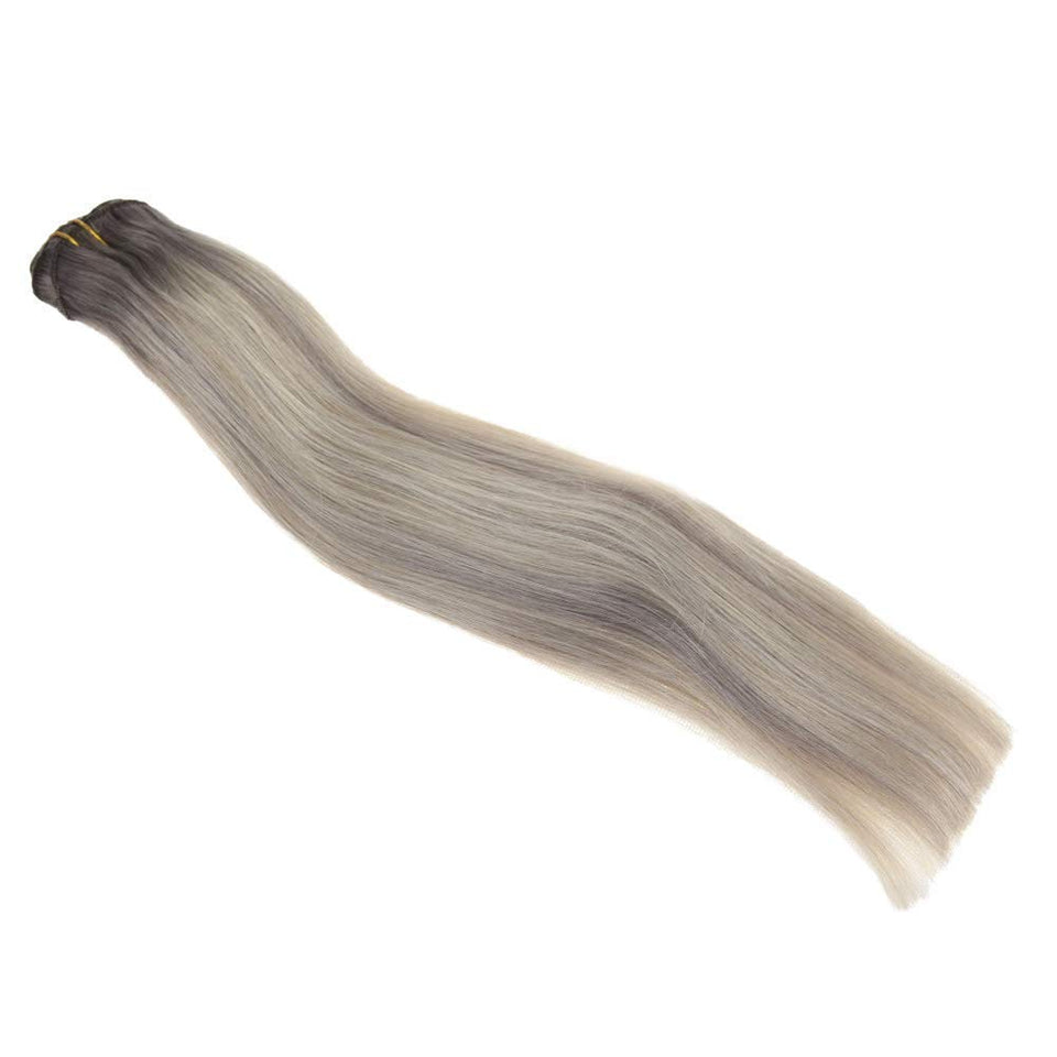 Full Shine 18" Thick Hair Full Head Clip In Hair Extensions Ombre Color #19A Ash Blonde Fading To Color #60 White Blonde Highlight Human Hair