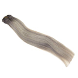 Full Shine 18" Thick Hair Full Head Clip In Hair Extensions Ombre Color #19A Ash Blonde Fading To Color #60 White Blonde Highlight Human Hair