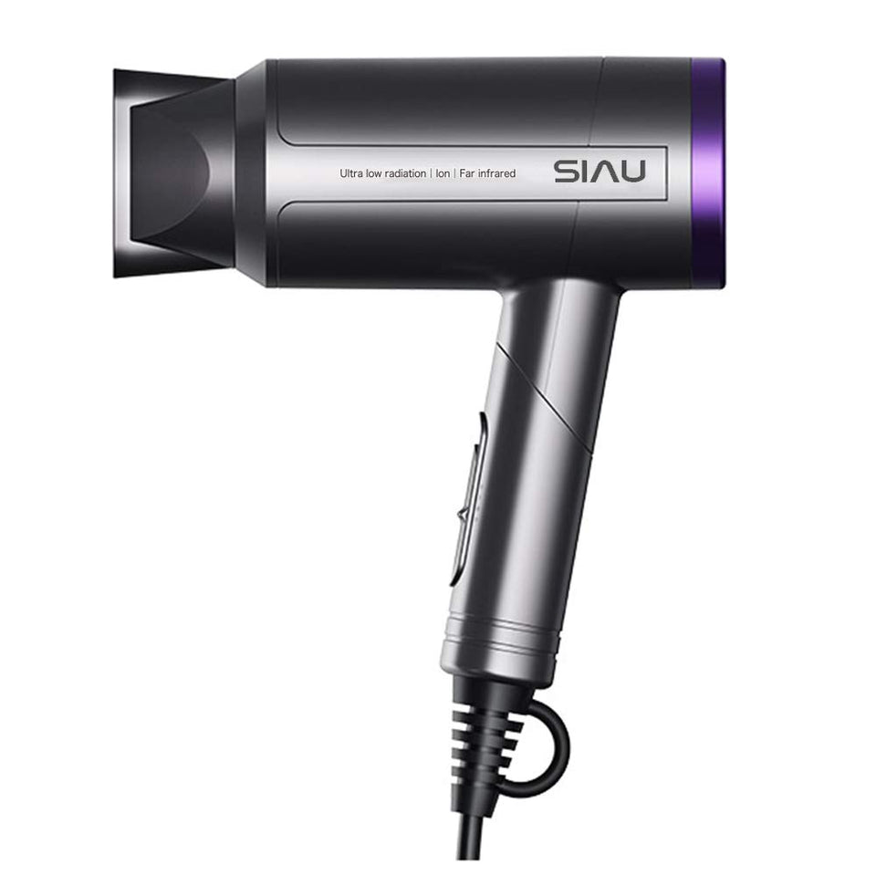 SIAU Woman Light Weight Hair Dryer Foldable Negative Ionic Blow Dryer Far-infrared Kids Travel Mini Styler (Metal Gray)