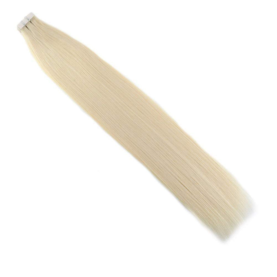 Moresoo Remy Human Hair Extensions 14inch Tape on Hair Seamless Skin Weft Adhesive Hair Extensions Platinum Blonde #60 Human Hair Extensions Blonde 20pcs/50g