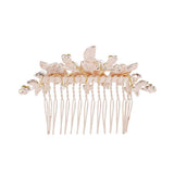 Lux Accessories Rose Gold Crystal Rhinestone Faux Pearl Flower Leaf Hair Comb