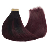 Googoo 22inch Hair ExtensionTape in Human Hair Balayage Black to Red Ombre Skin Weft Tape in Remy Hair Extensions Straight 20pcs 50g