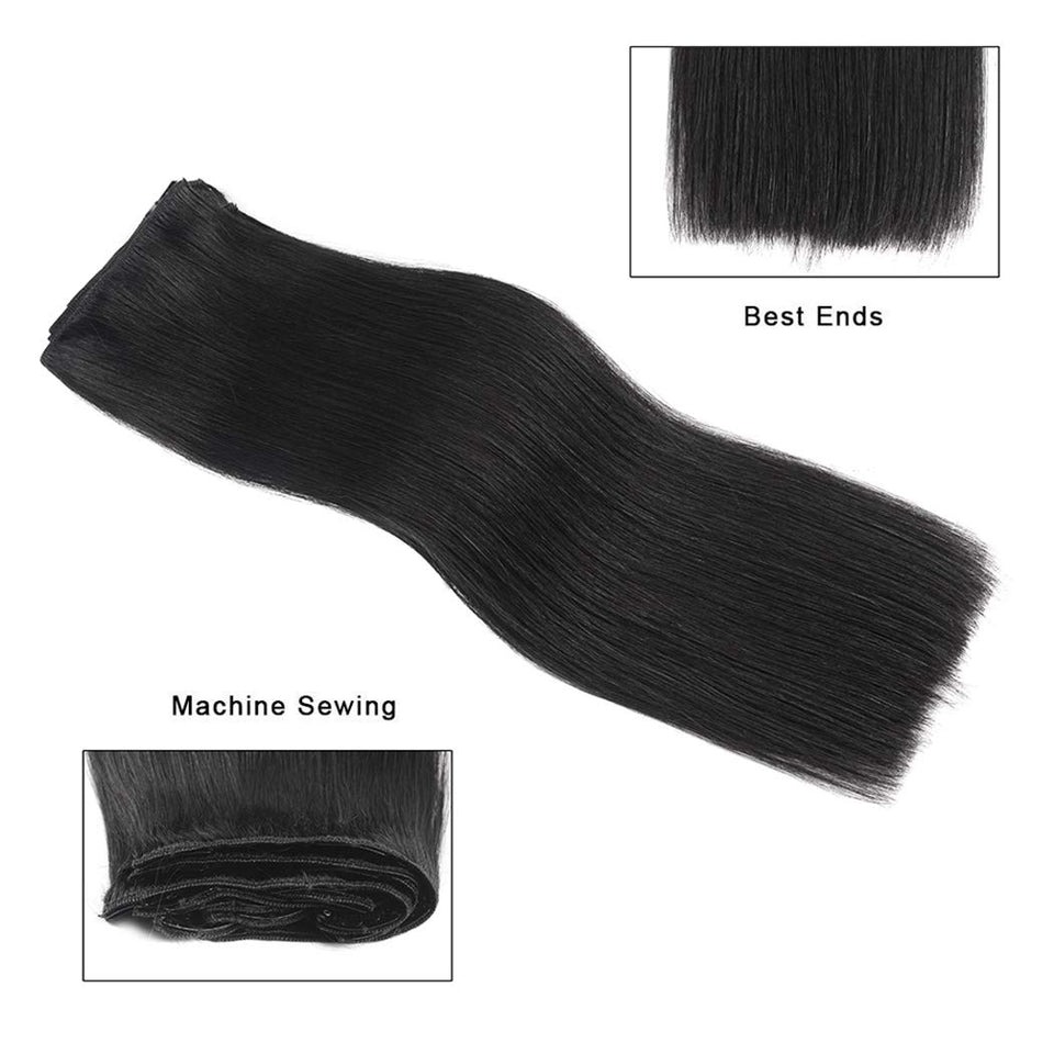 Real Clip in Hair Extensions Natural Black 8 Pieces - Premium Womens Straight Double Weft Thick Remy Hair Extensions Clip in on Human Hair for Long Hair (16" / 16 inch, 1B, 102 grams/3.6 Oz)