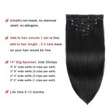 Real Clip in Hair Extensions Natural Black 8 Pieces - Premium Womens Straight Double Weft Thick Remy Hair Extensions Clip in on Human Hair for Long Hair (16" / 16 inch, 1B, 102 grams/3.6 Oz)