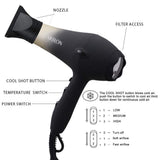 VASLON 1875W Professional Salon Hair Dryer Nano Ionic &Negative Ionic Blow Dryer AC Motor Fast Dry Low Noise Hair Blow Dryer with Diffuser & Concentrator 2 Speed and 3 Heat Setting
