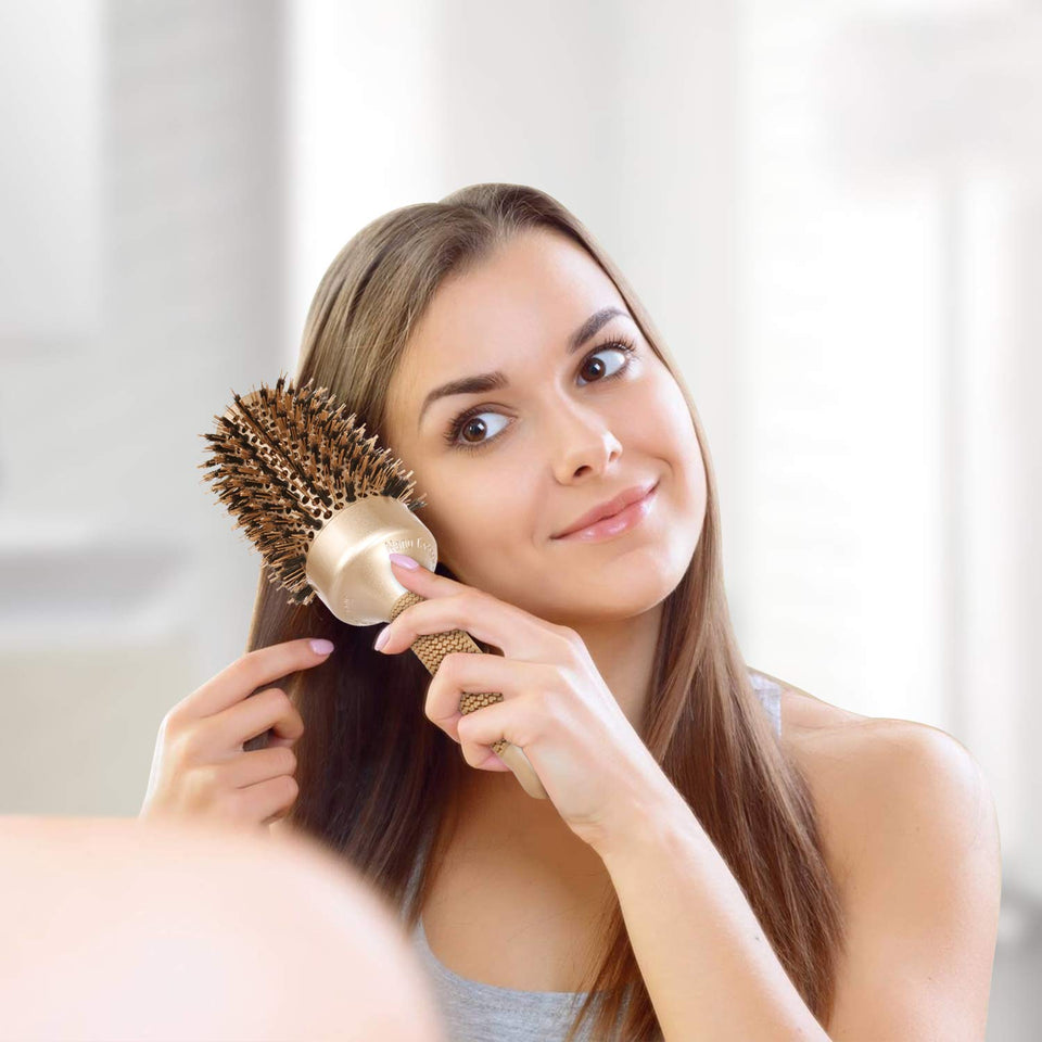 [Upgraded] SUPRENT Blowout Nano Thermic Ceramic & Ionic Round Barrel Hair Brush with Boar Bristle, Best Roller Hairbrush for Blow Drying, Curling &Straightening (3.3" Barrel 2")