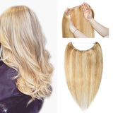 Hidden Invisible Crown Flip on Human Hair Extension One Piece Secret Miracle Wire in Hairpieces Highlight Remy Hair Translucent Fish Line Headband 60g 16'' #18/613 Light Ash Blonde/Bleach Blonde