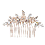 Lux Accessories Rose Gold Crystal Rhinestone Faux Pearl Flower Leaf Hair Comb