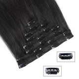 Real Clip in Hair Extensions Natural Black 8 Pieces - Premium Womens Straight Double Weft Thick Remy Hair Extensions Clip in on Human Hair for Long Hair (16" / 16 inch, 1B, 102 grams/3.6 Oz)