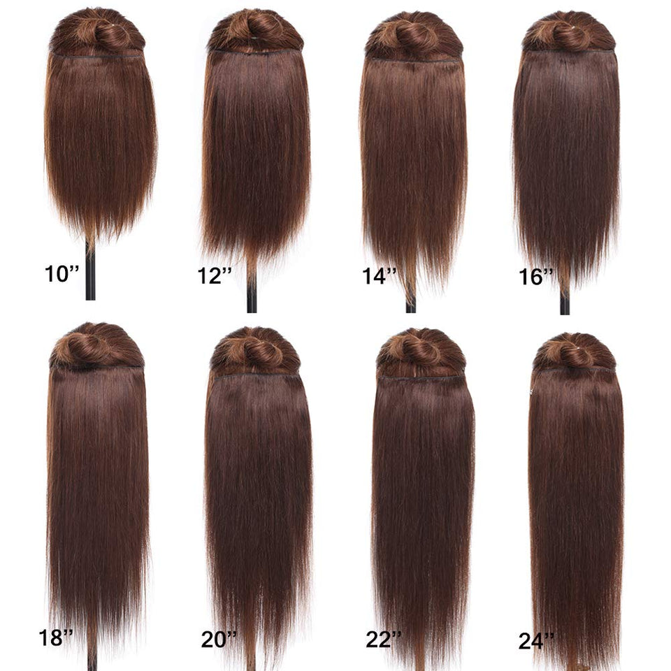 140g Double Weft Clip in 100% Remy Human Hair Extensions #4 Medium Brown Grade 7A Quality Full Head Thick Thickened Long Soft Silky Straight 8pcs 18clips for Women Fashion 18" / 18 inch