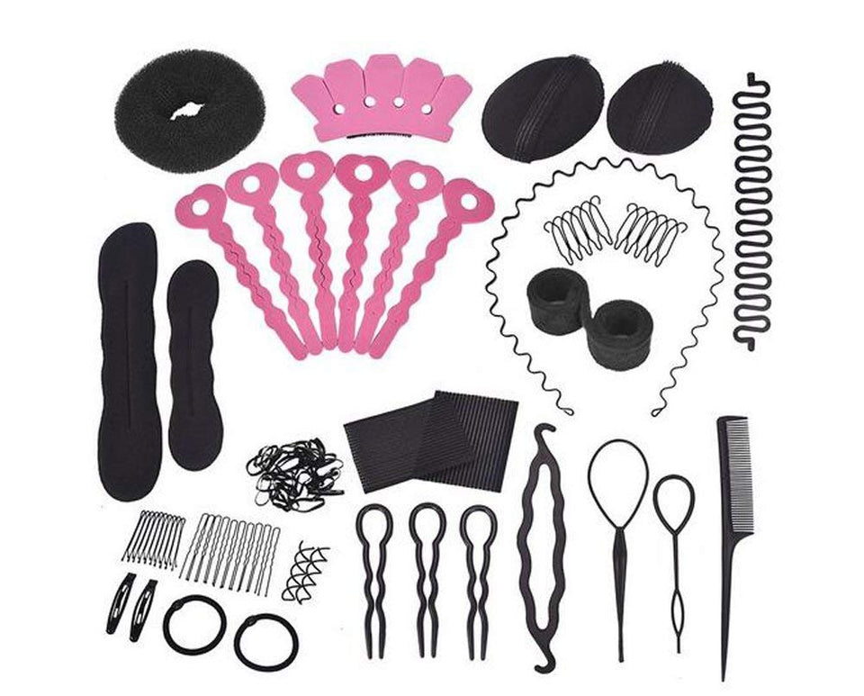 Set of 20 Donut Bun Maker Fashion Hair Design Styling Accessory Maker Pads Hairpins Hairabands Clips Donut Maker Hair Braiding Tool Kit for Ladies Girls DIY Magic Hair Twist Styling Set