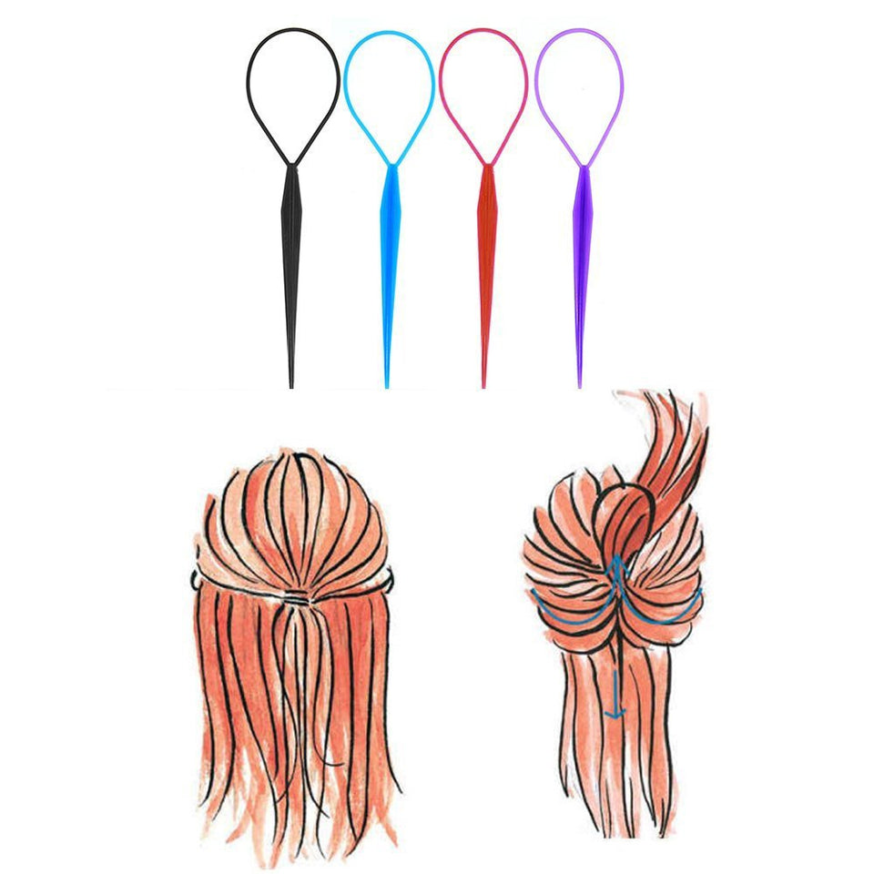 Adecco LLC 4 Pairs Hair Braid Accessories Ponytail Maker,French Braid Tool Topsy Tail Loop Hair Kit (4 Pairs Topsy Tail)
