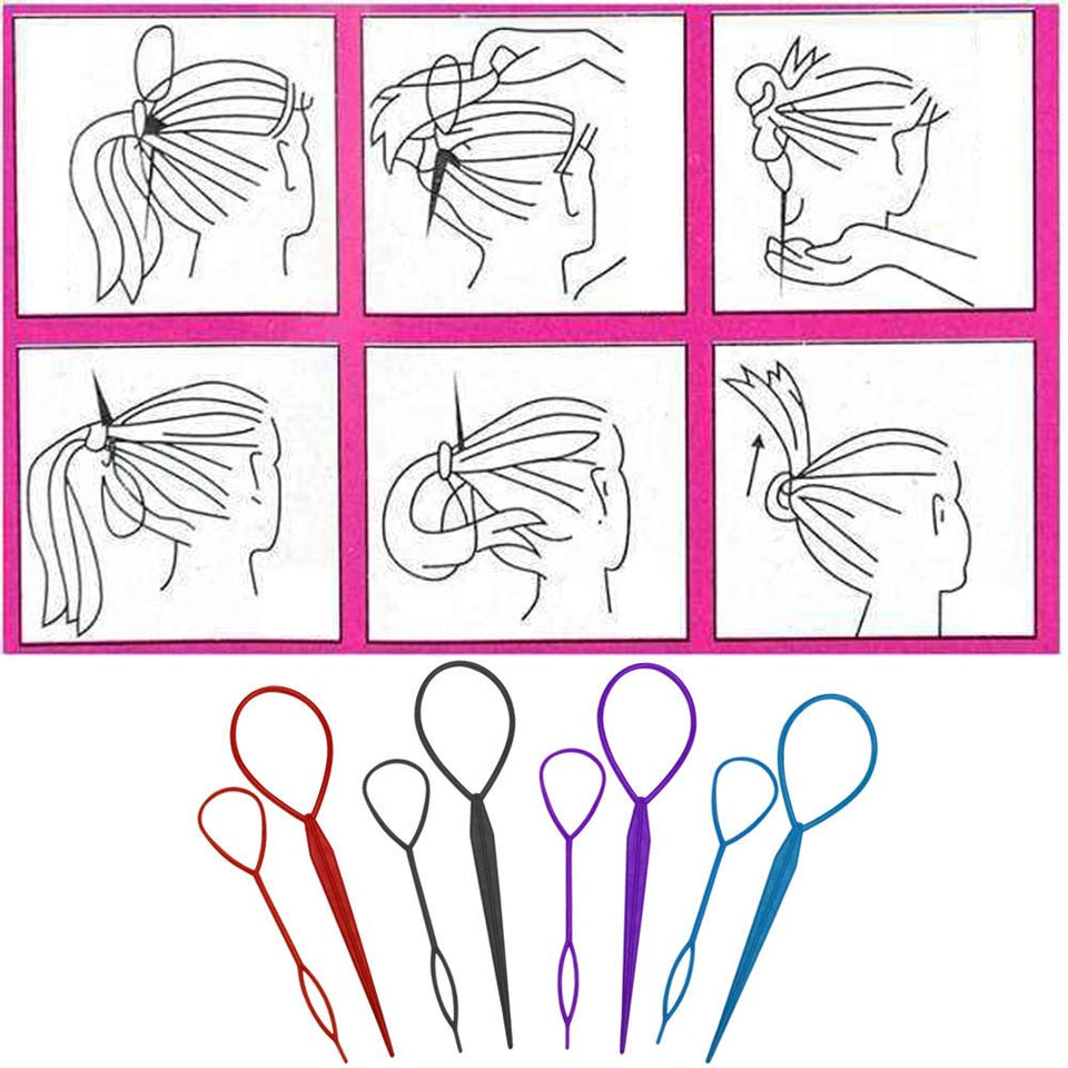 Adecco LLC 4 Pairs Hair Braid Accessories Ponytail Maker,French Braid Tool Topsy Tail Loop Hair Kit (4 Pairs Topsy Tail)