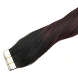 Googoo 22inch Hair ExtensionTape in Human Hair Balayage Black to Red Ombre Skin Weft Tape in Remy Hair Extensions Straight 20pcs 50g