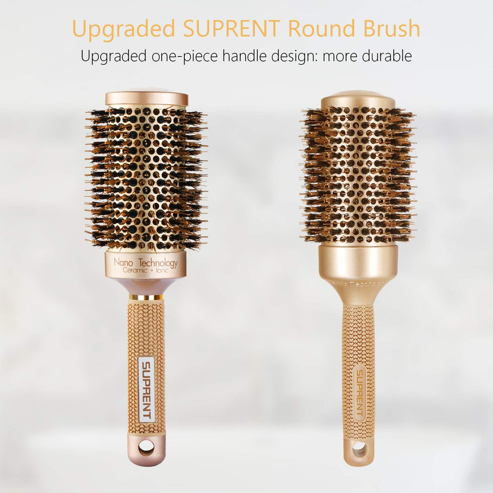 [Upgraded] SUPRENT Blowout Nano Thermic Ceramic & Ionic Round Barrel Hair Brush with Boar Bristle, Best Roller Hairbrush for Blow Drying, Curling &Straightening (3.3" Barrel 2")