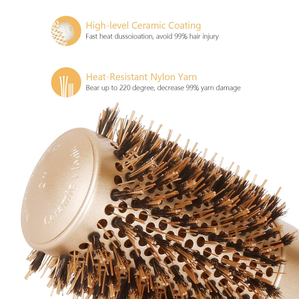 [Upgraded] SUPRENT Blowout Nano Thermic Ceramic & Ionic Round Barrel Hair Brush with Boar Bristle, Best Roller Hairbrush for Blow Drying, Curling &Straightening (3.3" Barrel 2")