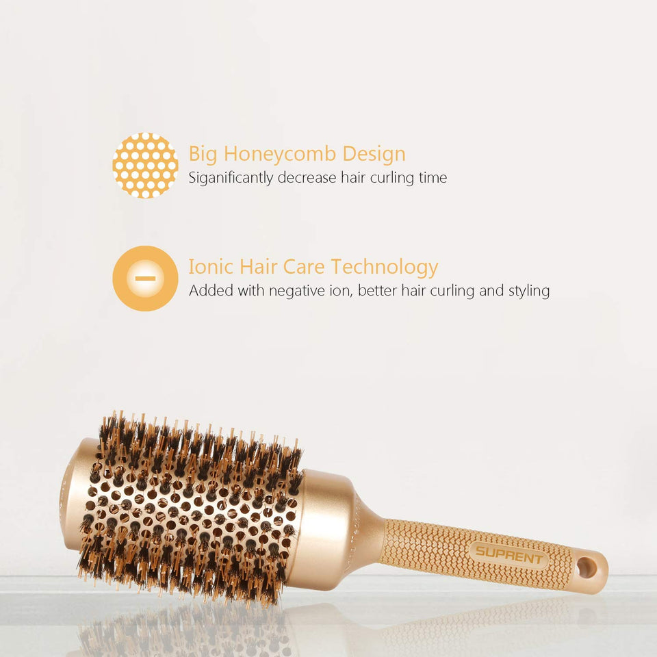 [Upgraded] SUPRENT Blowout Nano Thermic Ceramic & Ionic Round Barrel Hair Brush with Boar Bristle, Best Roller Hairbrush for Blow Drying, Curling &Straightening (3.3" Barrel 2")