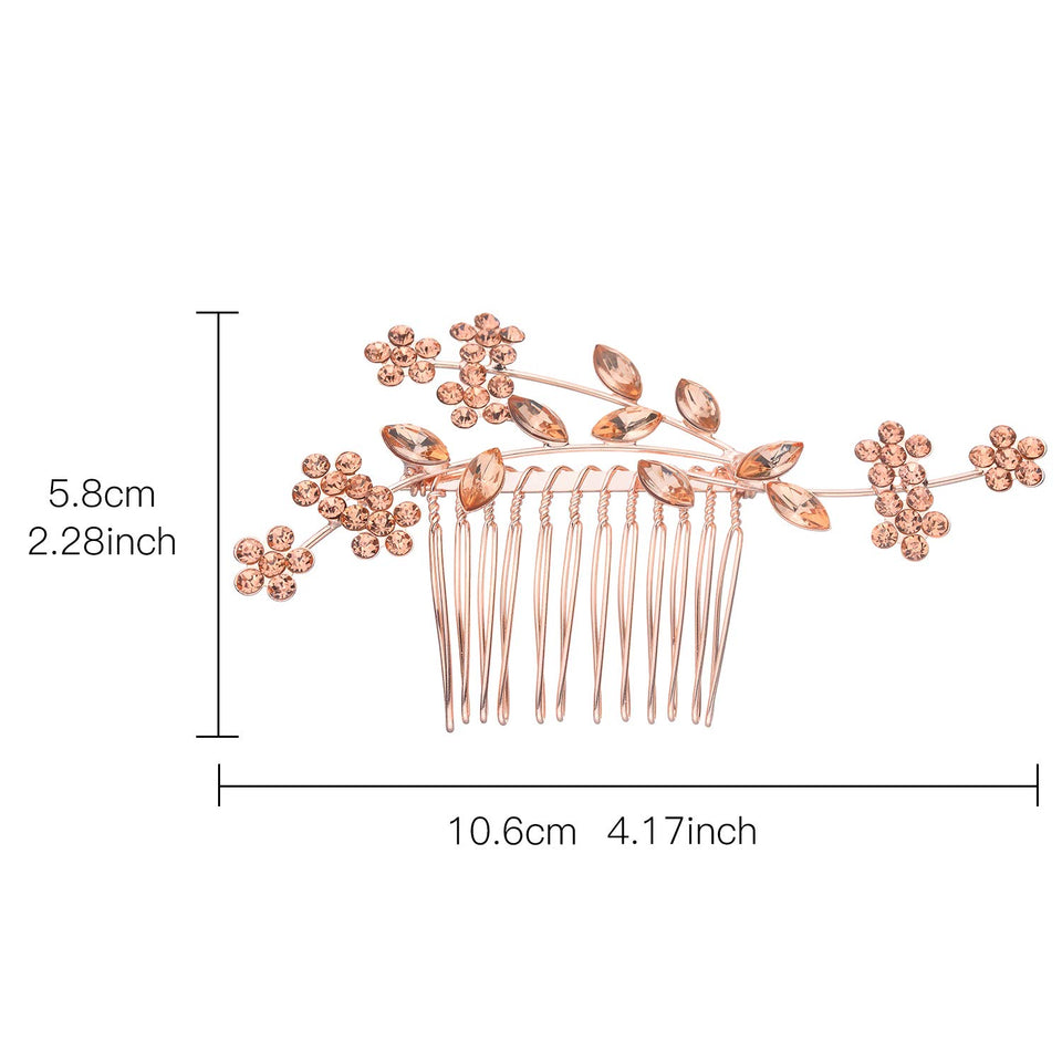 Lux Accessories Rose Gold Rhinestone Bridal Floral Flower Vine Metal Hair Comb