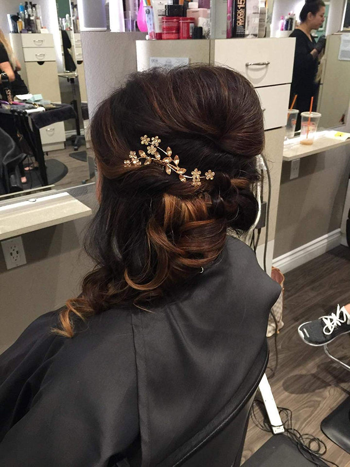Lux Accessories Rose Gold Rhinestone Bridal Floral Flower Vine Metal Hair Comb
