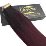 Googoo 22inch Hair ExtensionTape in Human Hair Balayage Black to Red Ombre Skin Weft Tape in Remy Hair Extensions Straight 20pcs 50g