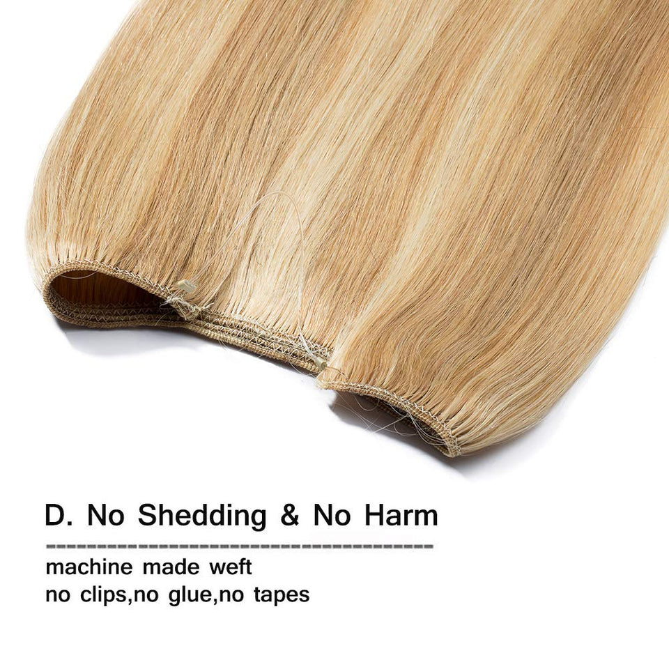 Hidden Invisible Crown Flip on Human Hair Extension One Piece Secret Miracle Wire in Hairpieces Highlight Remy Hair Translucent Fish Line Headband 60g 16'' #18/613 Light Ash Blonde/Bleach Blonde