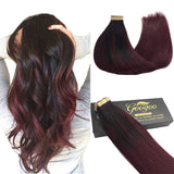 Googoo 22inch Hair ExtensionTape in Human Hair Balayage Black to Red Ombre Skin Weft Tape in Remy Hair Extensions Straight 20pcs 50g