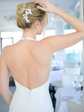 Mariell Couture Bridal Hair Comb with Hand Painted Leaves, Pave Crystal & Pearls