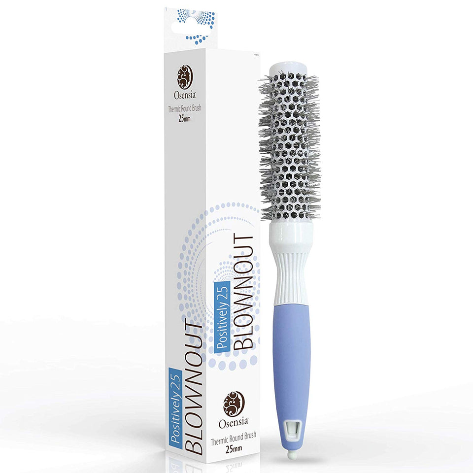 Professional Round Brush for Blow Drying–Extra-Small Ceramic Ion Thermal Barrel Brush for Sleek, Precise Heat Styling & Salon Blowout–Lightweight, Antistatic Bristle Hair Brush by Osensia (1 Inch)