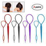 Adecco LLC 4 Pairs Hair Braid Accessories Ponytail Maker,French Braid Tool Topsy Tail Loop Hair Kit (4 Pairs Topsy Tail)