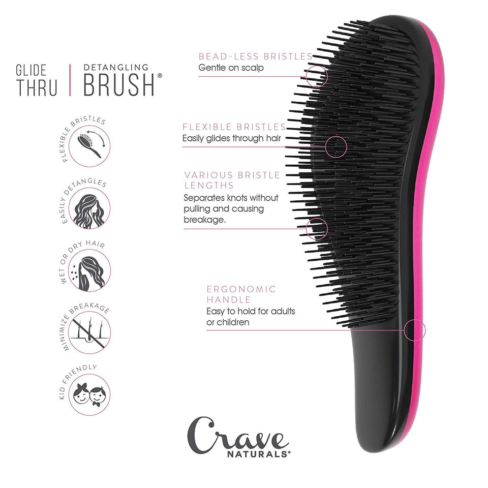 Detangling Brush - Glide Thru Detangler Hair Comb or Brush - No More Tangle - Adults & Kids - Pink (Pink)