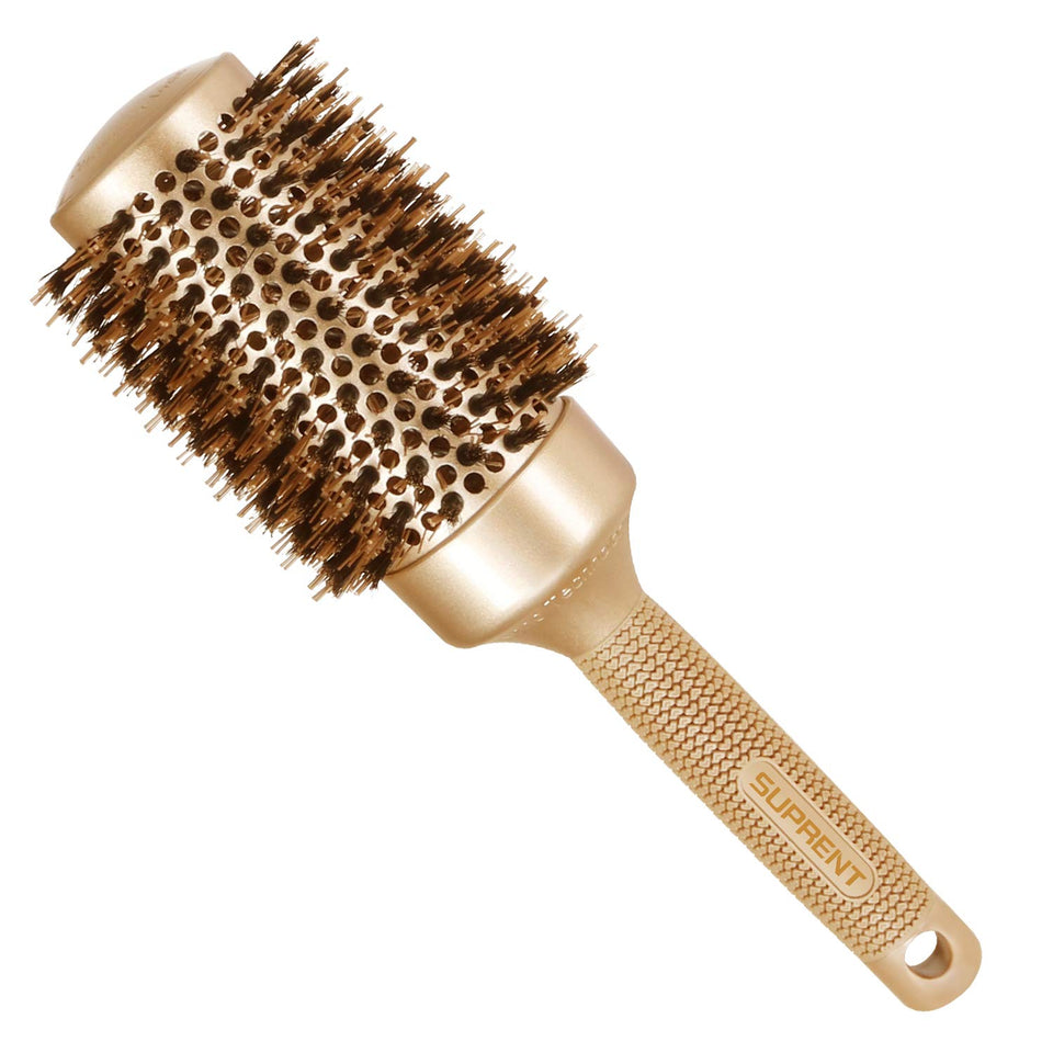 [Upgraded] SUPRENT Blowout Nano Thermic Ceramic & Ionic Round Barrel Hair Brush with Boar Bristle, Best Roller Hairbrush for Blow Drying, Curling &Straightening (3.3" Barrel 2")