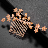 Lux Accessories Rose Gold Rhinestone Bridal Floral Flower Vine Metal Hair Comb